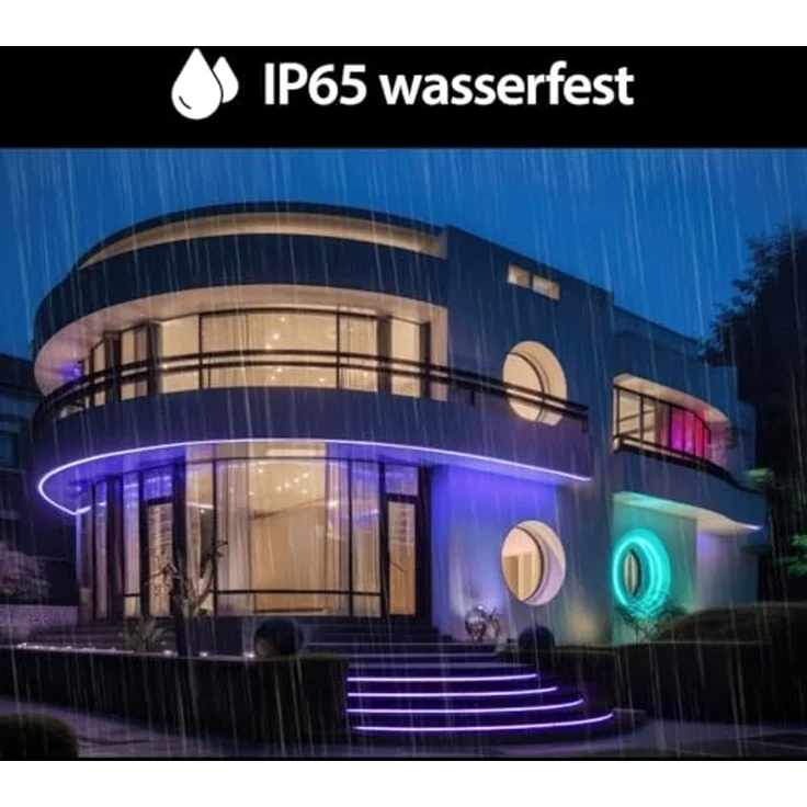 EAXUS LED Stripe - IP65 Wasserfeste LED Lichterkette. RGB Bunt, Licht Band, 4 Farbwechselprogramme, Dimmfunktion, Fernbedienung – Bild 7