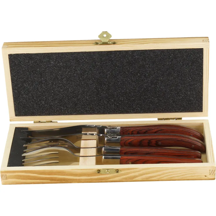 Solex BBQ Steakbesteckset mit Echtholzgriff aus Pakkaholz in einer Holzbox