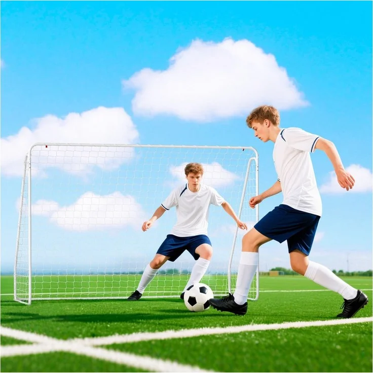 HOMCOM Fußballtor mit Netz, Erdhaken (Outdoor Torwand, 1 St, Fußball Tor für Garten), 301L x 120B x 200H cm, Weiß – Bild 5