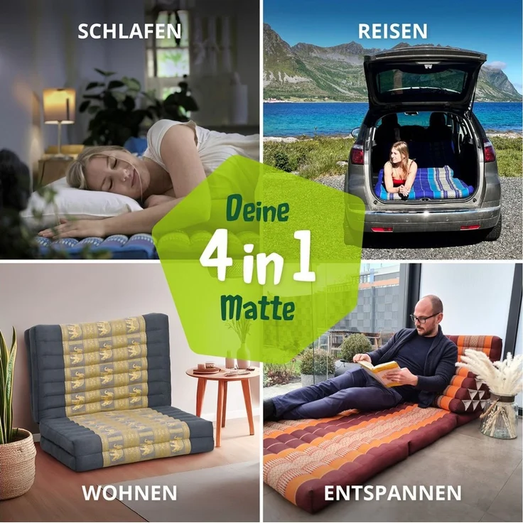 Klappmatratze Klappmatratze 80 cm (Deluxe) vegan und handgefertigt, 200x80x8cm, livasia, 8 cm hoch, Kapok – Bild 2