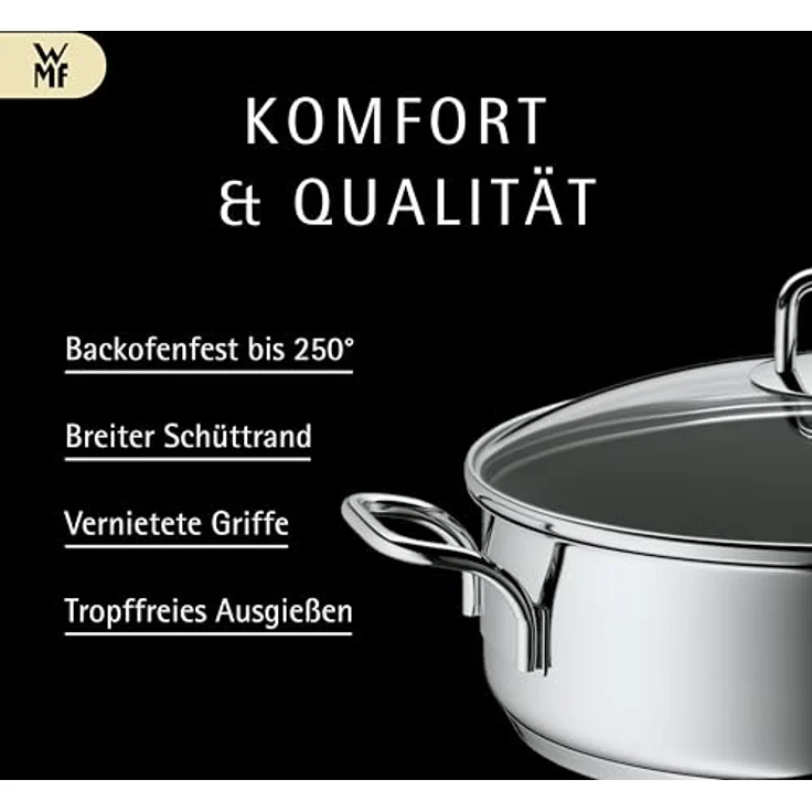 WMF Schmorpfanne 28cm Induktion, Bräter, Schmortopf mit Deckel 5,0l, Cromargan Edelstahl beschichtet, backofengeeignet, hoher Rand – Bild 8
