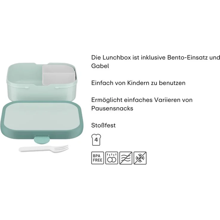 Mepal 'Campus' Brotdose mit Fächern & Gabel, Kunststoff, Cool Mint, 750 ml – Bild 3
