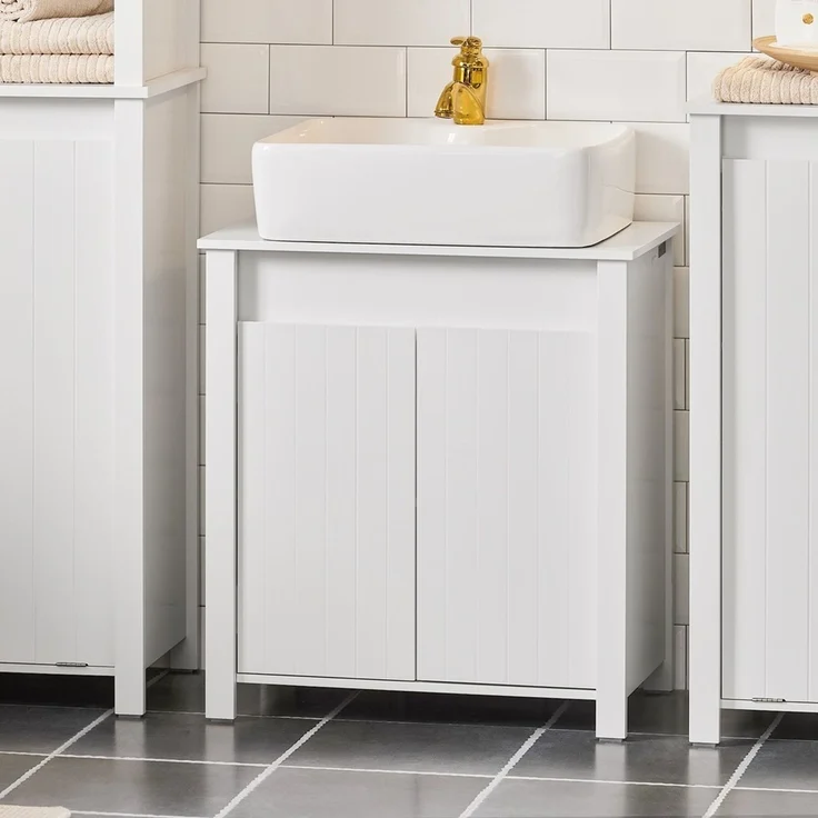 SoBuy BZR101-W Waschbeckenunterschrank, MDF, Lackiert, Weiß, 60 x 65,5 x 34 cm – Bild 2