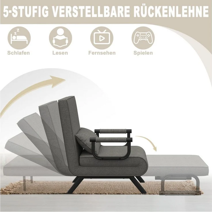 FIVMEN Sessel 3 in 1 Schlafsessel Schlafsofa Klappbares mit Bettfunktion, Klappsessel mit Verstellbare Rückenlehne Sofabett Gästebettfür – Bild 2