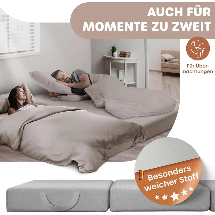 KESSER® Klappmatratze Gästematratze 3-fach Faltmatratze faltbar zum Sitzhocker | Schaumstoff 25kg/m³ extra dick 15cm atmungsaktiv waschbar abnehmbarer Bezug | Matratze inkl. Camping Tragetasche Grau, 90 x 200 x 15 cm – Bild 8