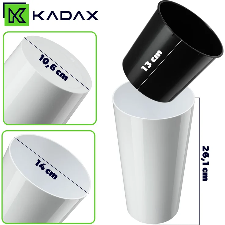 KADAX Blumentopf Blumentopf 36cm Abdeckung mit Einsatz Blumenständer Kunststoff weiß – Bild 2
