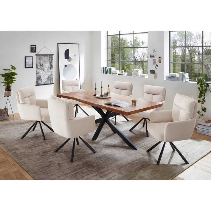 Armlehnstuhl >Solveig< (2er-Set) in hell beige/schwarz - 60x93x67 (BxHxT) – Bild 6