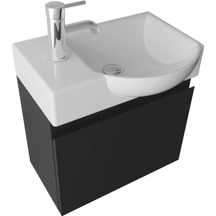 Alpenberger Badmöbel-Set - Gäste WC Waschbecken mit Unterschrank 45 cm Breit, (Badschrank 2-tlg, Waschtisch hängend), Waschbeckenunterschrank mit Softclose - Schwarz - Rechts Becken – Bild 4