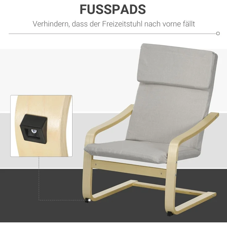 HOMCOM Relaxsessel Schwingsessel mit Fußhocker, Armlehne (Lesesessel, 2-St, Ruhesessel), für Garten, Balkon, Hellgrau – Bild 6