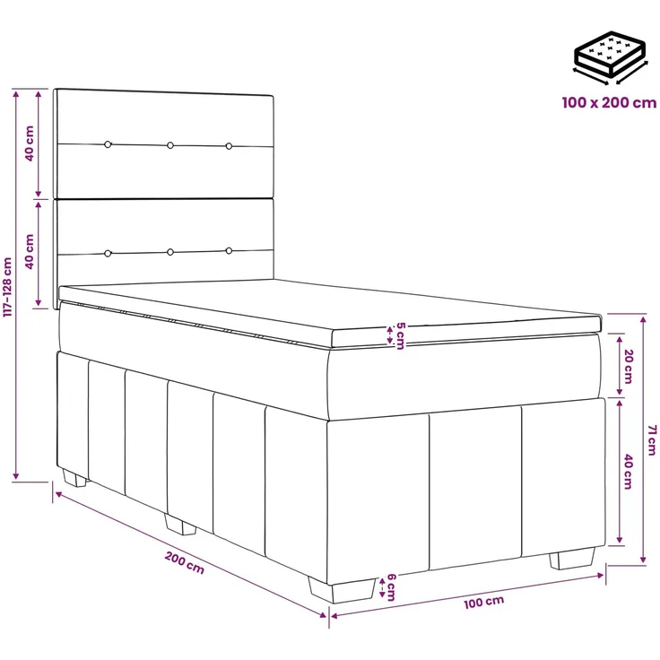 vidaXL Boxspringbett mit Matratze Schwarz 100 x 200 cm Stoff 3454073 – Bild 11