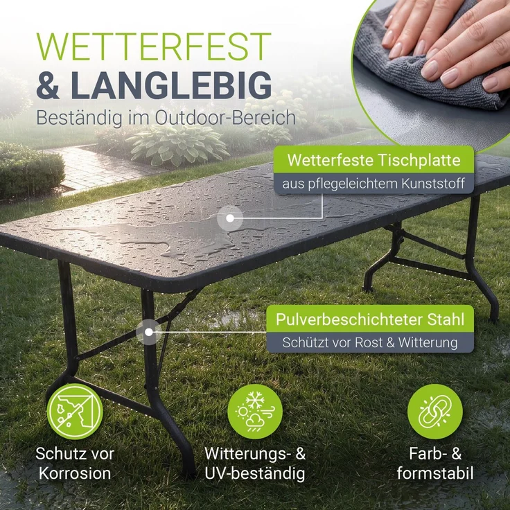 JUSKYS® Klappbarer Gartentisch Easyfold Anthrazit - Wetterfester, Klapptisch mit Tragegriff, stabiler multifunktionaler Buffettisch, 180x74x74 cm, 200 kg belastbar – Bild 3