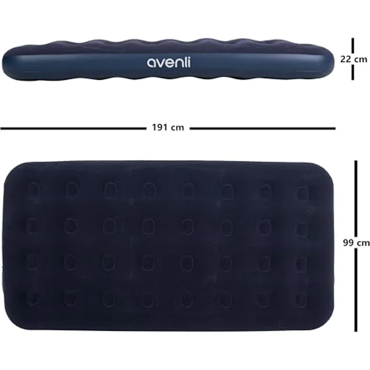 Avenli Luftbett aufblasbar 191 x 99 x 22 cm, (Luftmatratze für 1 Person), Gästebett mit beflockter Oberfläche – Bild 6