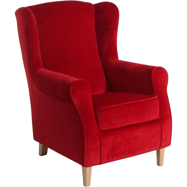 Ohrensessel Karlen Bezug Samtvelours Buche natur / rot 22045