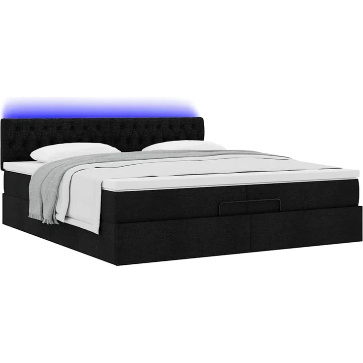 vidaXL Ottoman-Bett mit Matratzen & LEDs Schwarz 200x200 cm Stoff 3312418 – Bild 5