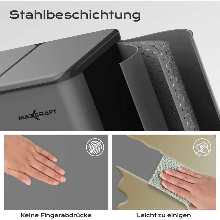 MAXCRAFT Mülleimer / Treteimer mit Soft Close Deckel und 2 Inneneimern - 60 Liter in Anthrazit – Bild 5