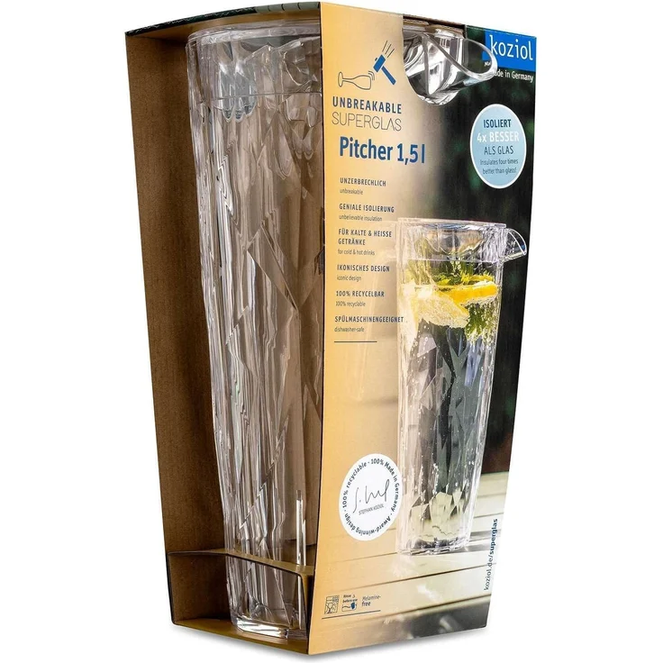 Koziol Superglas Kanne Club Pitcher, Wasserkrug, Karaffe, Kunststoff, Crystal Clear, 1. 5 L, 4687535 – Bild 8