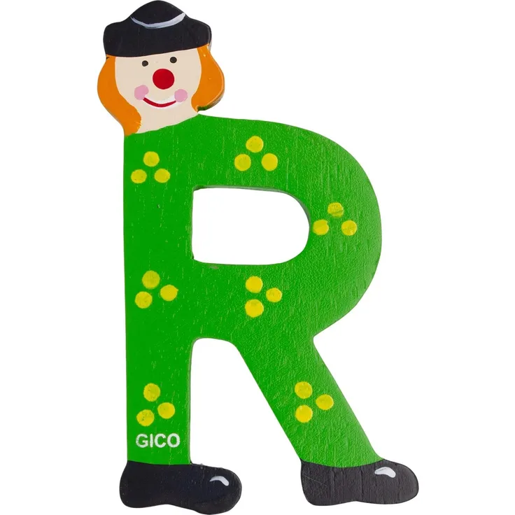 Holzbuchstaben Name Kinderzimmer groß Deko für die Tür, lustige Clowns, A-Z, Höhe ca. 9 cm, Holz Buchstabe R