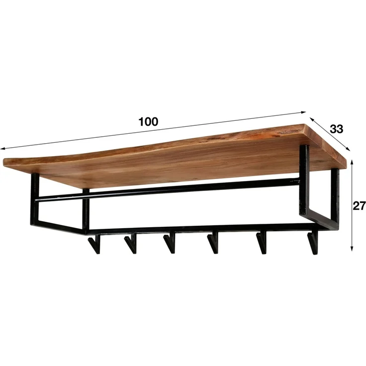 Garderobe Bord aus massivem Akazienholz, modern mit Hutablage und 6 Haken, Natur – Bild 9