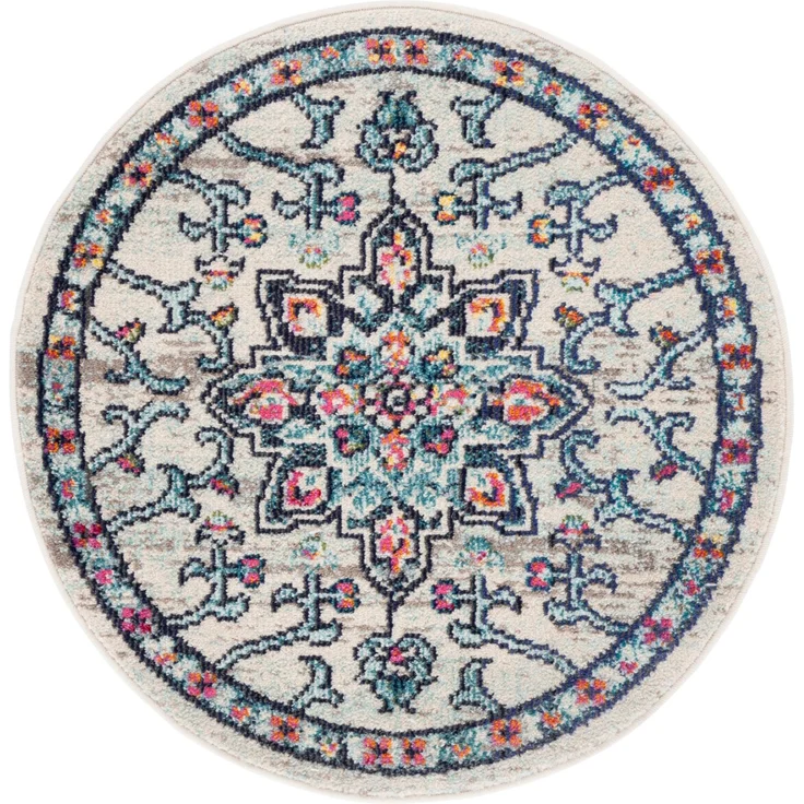 SAFAVIEH Boho Teppich für Wohnzimmer, Esszimmer, Schlafzimmer - Madison Collection, Kurzer Flor, Creme und Blau, 122 X 122 cm