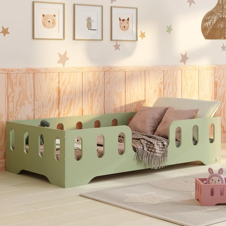 smartwood Kinderbett Bodenbett 100x200 mit Rausfallschutz & Lattenrost - Grün - Kinder Montessori Bett TILA 2 mit glatten Kanten - Betten für schnelle Montage - Bis 230 kg belastbar – Bild 1