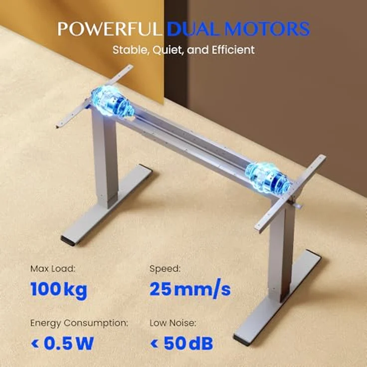 FLEXISPOT Höhenverstellbarer Schreibtisch mit 2 Motoren & 25MM einteiliger Tischplatte,ergonomischer Bürotisch - 180x80 cm Ahorn, graues Gestell – Bild 8