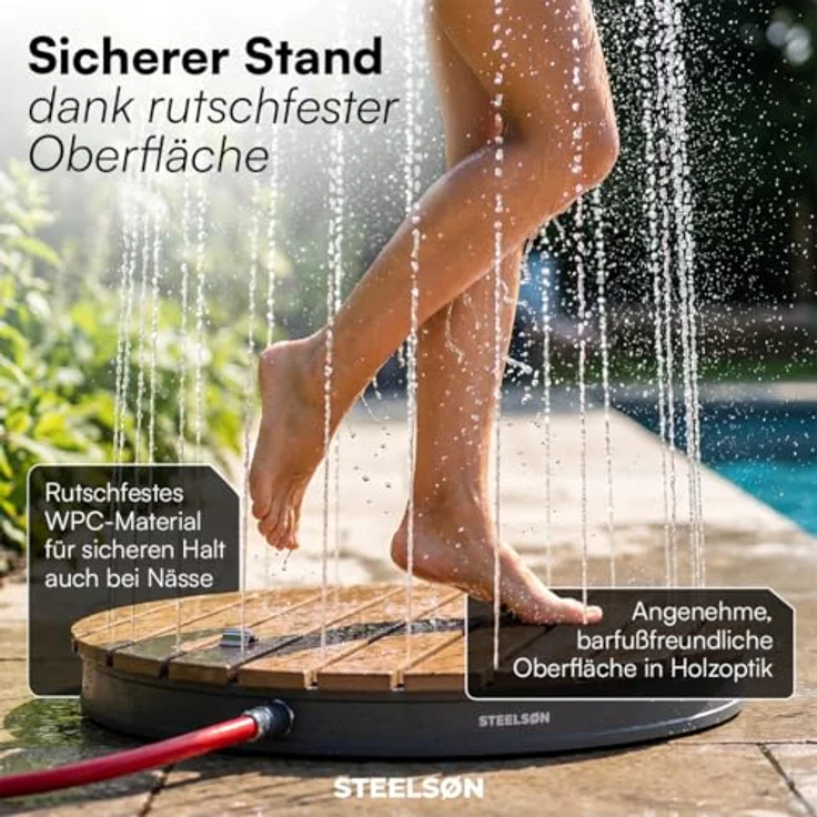 STEELSØN 'Samaya' Bodendusche rund, Gartendusche braun/grau, Campingdusche wetterfest, Saunadusche, Fontänenhöhe bis zu 4m, inkl. Fußrad – Bild 7