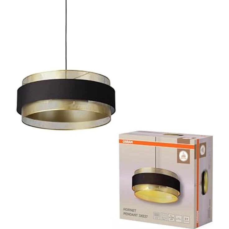 OSRAM Hängelampe Decor Hornet, zylinderförmiger Schirm aus goldfarbenem Metall, schwarz/gold, E27 – Bild 4