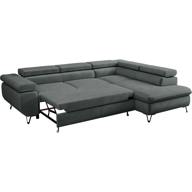 Mks Möbel 'Peter L-form' Ecksofa mit Bettfunktion, Bettkasten & einstellbaren Kopfstützen, Dunkelgrau, Mikrofaser, rechts – Bild 6