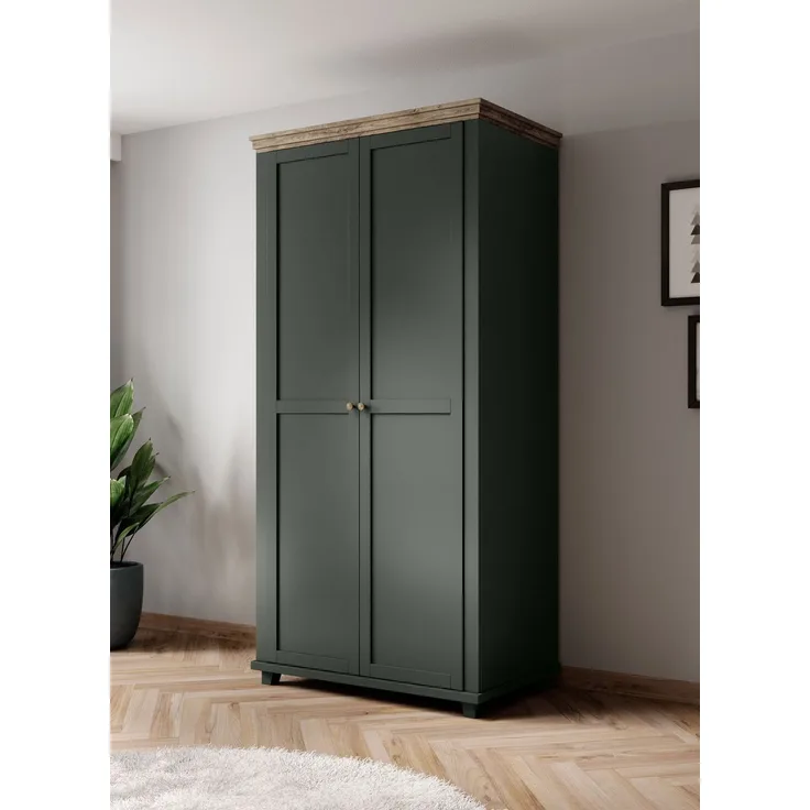 Kleiderschrank Elda Drehtürenschrank 108x62x216cm grün Eiche Lefkas 2-türig