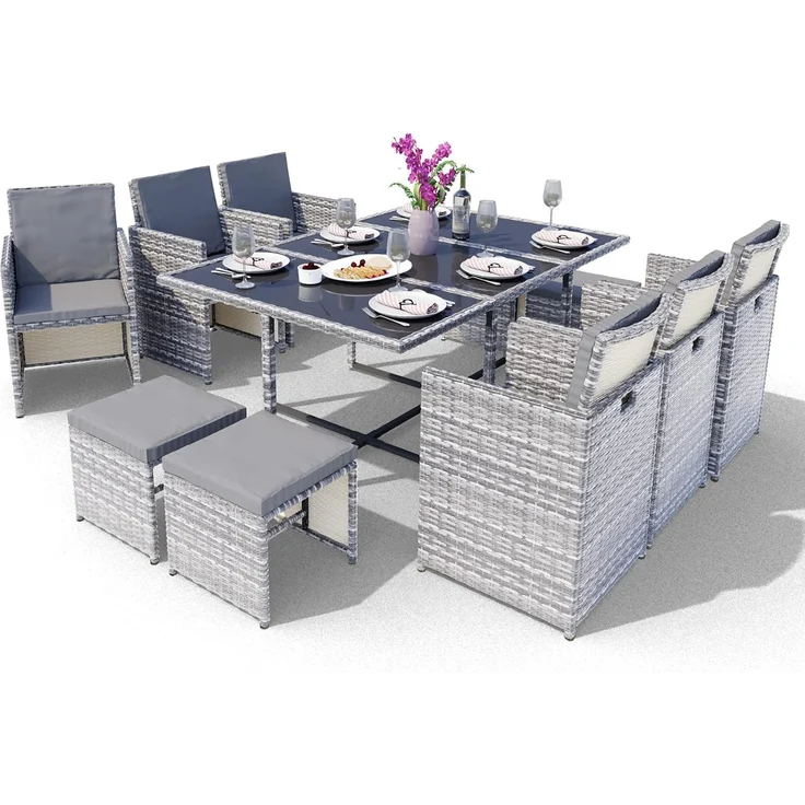 Swing&Harmonie Garten-Essgruppe Poly Rattan Sitzgruppe Esstisch Lounge Gartenmöbel, (Sitzgarnitur, Tisch, Stühle, Hocker Garnitur Set) – Bild 1