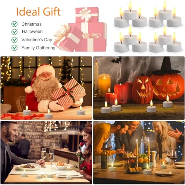 EXTSUD 12 Stück Led Teelichter mit Timer Batteriebetriebene Kerzen LED Tea Light Flammenlose Kerzen Kerzenlicht Nachtlicht Elektrische Teelichter Jugendweihe Windlicht Tischlicht Wohnzimmer Deko – Bild 7
