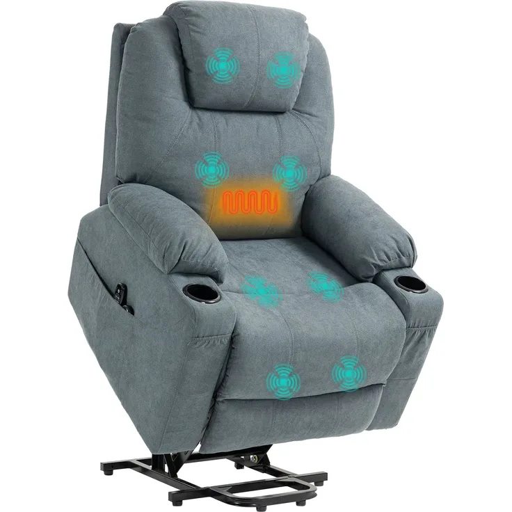 MELAYR, Massagesessel Aufstehhilfe Seniorensessel, 8 Massagepunkte, Seitentaschen, 101 x 90 x 107 cm, Dunkelgrau