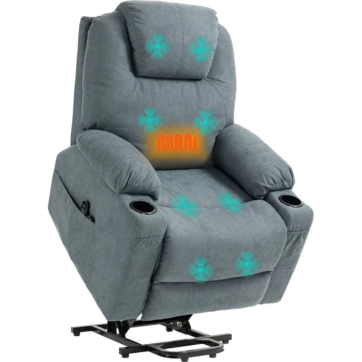 MELAYR, Massagesessel Aufstehhilfe Seniorensessel, 8 Massagepunkte, Seitentaschen, 101 x 90 x 107 cm, Dunkelgrau – Bild 1