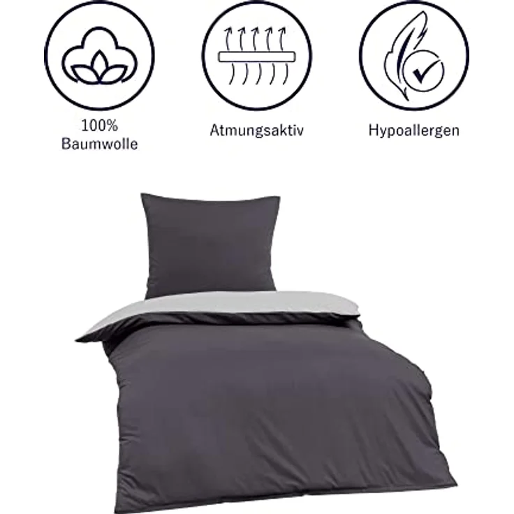 Brielle Bettwäsche Renforcé Set aus 100% Baumwolle - 135x200 cm - Gelb/Blau/Schwarz/Grau, 2 teilig, Mit Reißverschluss, 100% Baumwolle – Bild 8