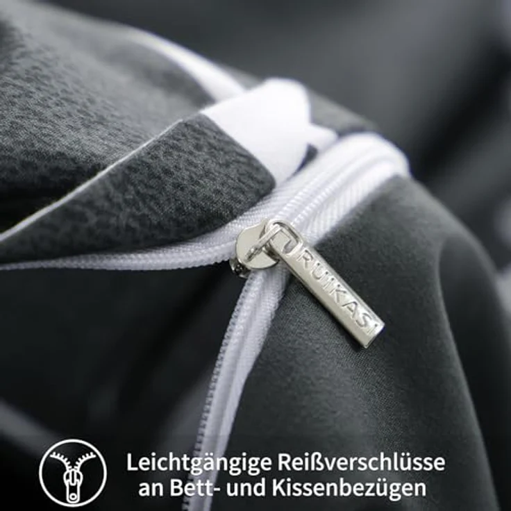 RUIKASI Bettwäsche 200x220 3 teilig Anthrazit - Bettbezug 200x220 Set mit Geometrie Muster, Bettwäsche-Set 220x200 aus Mikrofaser mit Reißverschluss Weich und Bügelfrei – Bild 8