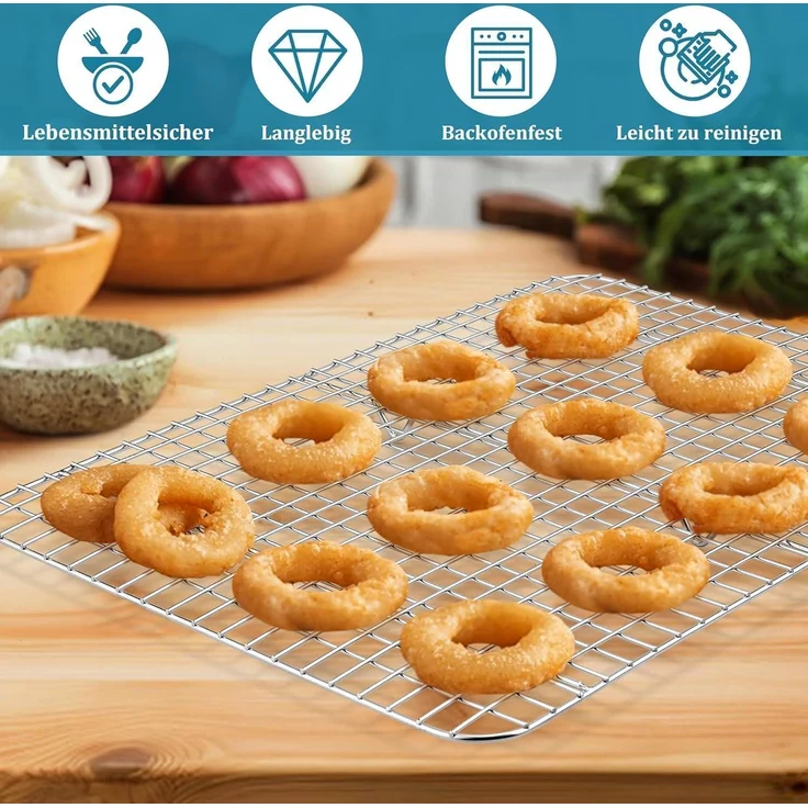 Homikit Kuchengitter Abkühlgitter 2er Set Edelstahl Groß Backen Kühlen 42x29,3cm – Bild 6