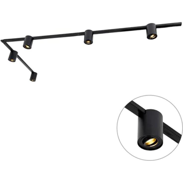 Qazqa Rondoo Up Schienensystem Lampen Komplettset, 5-flammig, dimmbar, Schwarz, 285.5cm, ideal für Flur, Küche, Schlafzimmer – Bild 2