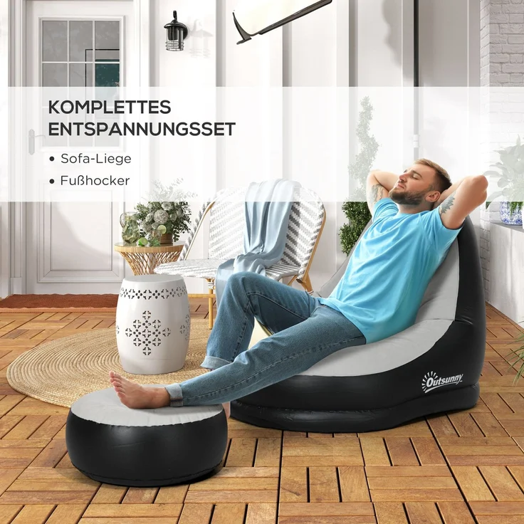 MELAYR, Aufblasbarer Sessel Luftsessel Outdoor-Sessel, 125 x 100 x 87cm, Grau + Schwarz, Hellgrau+Schwarz – Bild 6