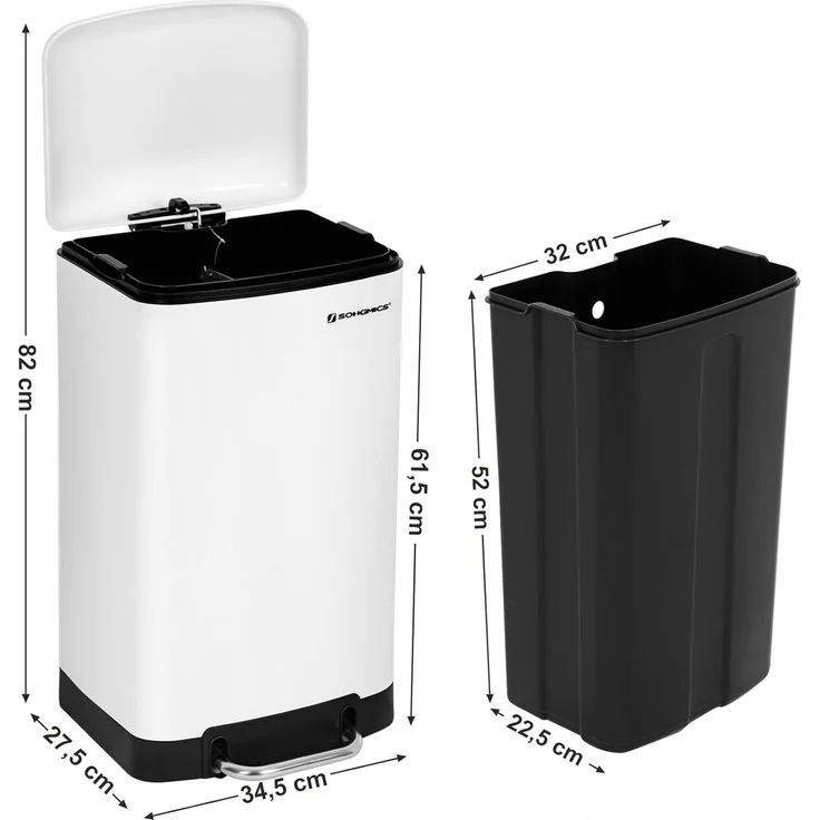 Songmics Mülleimer mit Inneneimer und Deckel, Softclose, luftdicht, Stahl, 30 Liter, Weiß – Bild 5