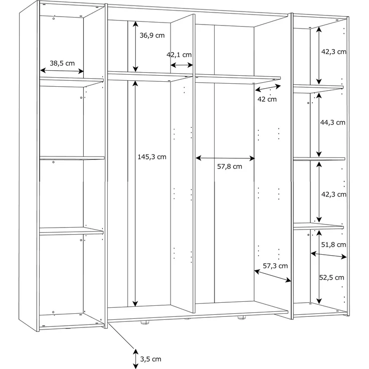 Forte KALIXTUS schwarzer Kleiderschrank 200, moderner Schwebetürenschrank, 4-türig, Holzwerkstoff, Schwarz Matt, 200,1 cm breit x 190,5 cm hoch, 61,2 cm tief – Bild 10
