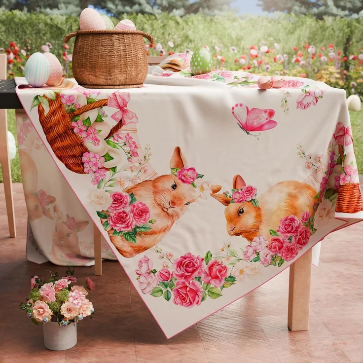 PETTI Artigiani Italiani - Tischdecke Ostern schmutzabweisend rechteckig Tischdecke Ostern Küche Design Pink Bunnys X6-Sitzer (140x180 cm) 100% Made in Italy – Bild 3