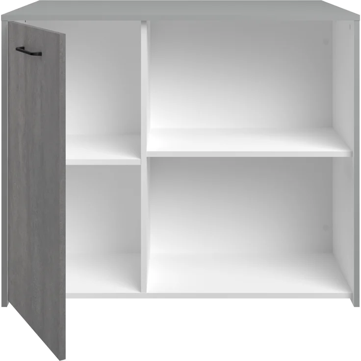 Mehrzweckschrank-Set >Malice 3< (2-teilig) Buffetschrank + Beistelschrank, in Beton Optik hell / Weiss – Bild 5