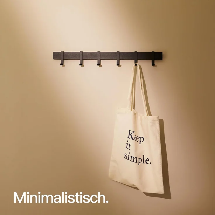 Designfabrik Hamburg Garderobenleiste, Wandgarderobe aus Metall, Garderobenhaken modern, verschiebbare Haken, schwebende Optik – Bild 4