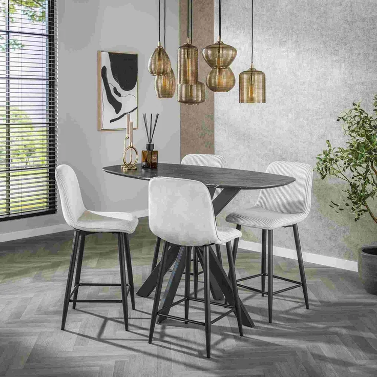Barhocker 2er-Set Cord-Bezug, modern mit Lehne und Fußstütze, Creme, Balurne Kollektion – Bild 2