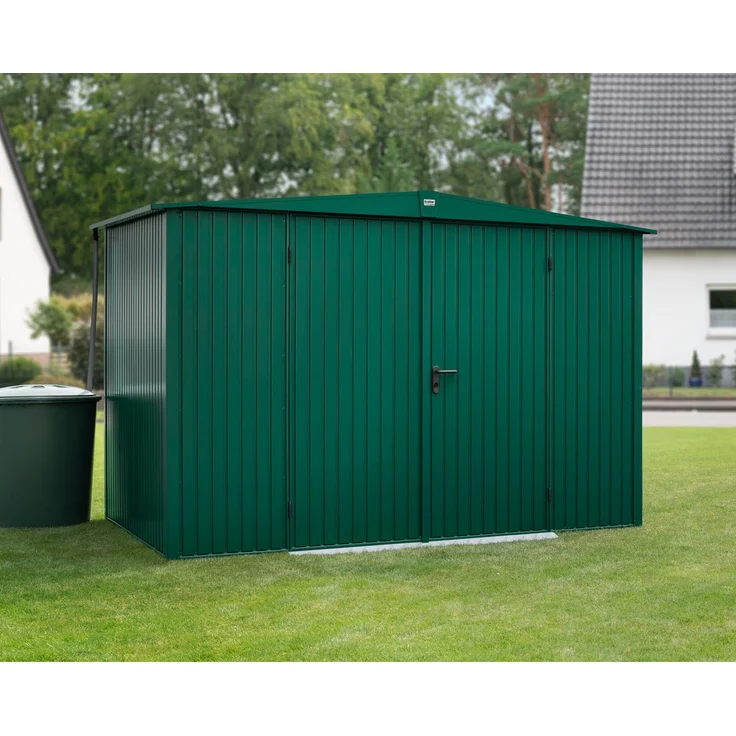 Hörmann Ecostar Metall-Gerätehaus Trend mit Satteldach Typ 3, 238x303 cm , moosgrün, 7,2 m²,2-flüglige Tür – Bild 2