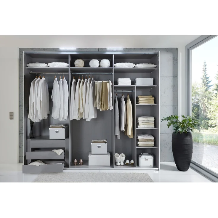Schwebetürenschrank Kleiderschrank 300 cm Vollausstattung Spiegel Glasfront Weiß – Bild 4