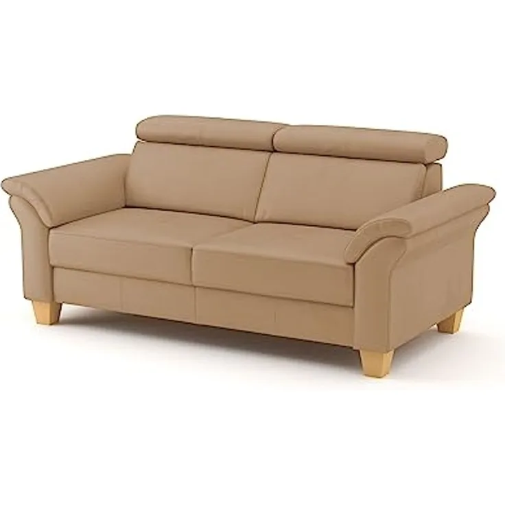 CAVADORE Echtleder 3er-Sofa Ammerland / Landhaus-Sofa mit Federkern + Kopfteilverstellung / 186 x 84 x 93 / Leder Beige