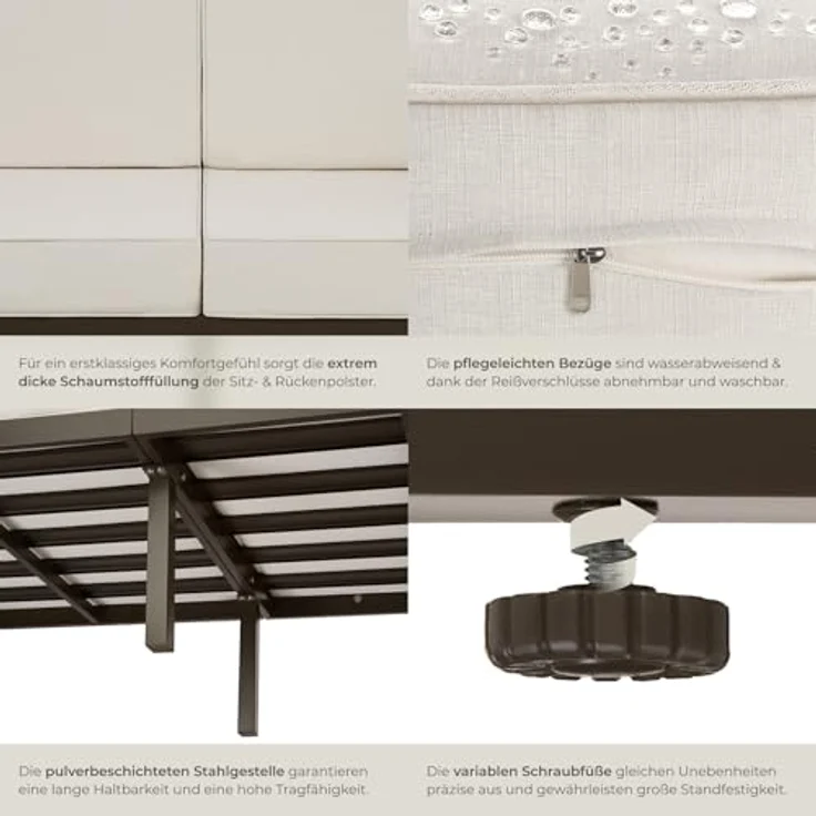 tectake Essgruppe Garten-Loungeset, (Set, 3-tlg), Pulverbeschichtete Stahlgestelle für maximale Stabilität – Bild 8