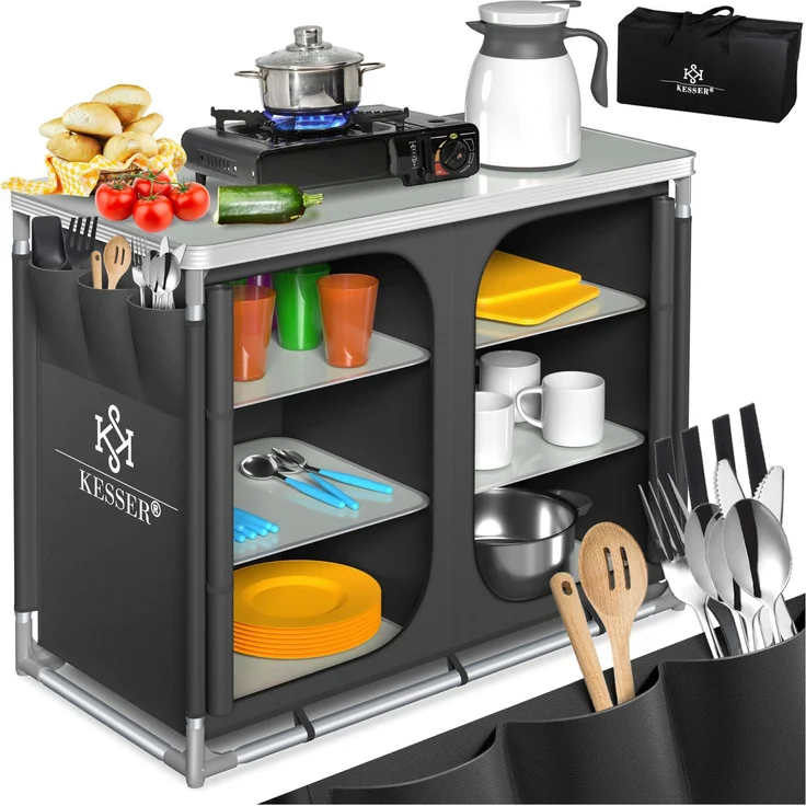 KESSER® Campingschrank, Campingküche mit Aluminiumgestell, inkl. Tragetasche , Kocherschrank für Camping , Campingmöbel , Outdoor Typ F6 (Anthrazit) – Bild 1