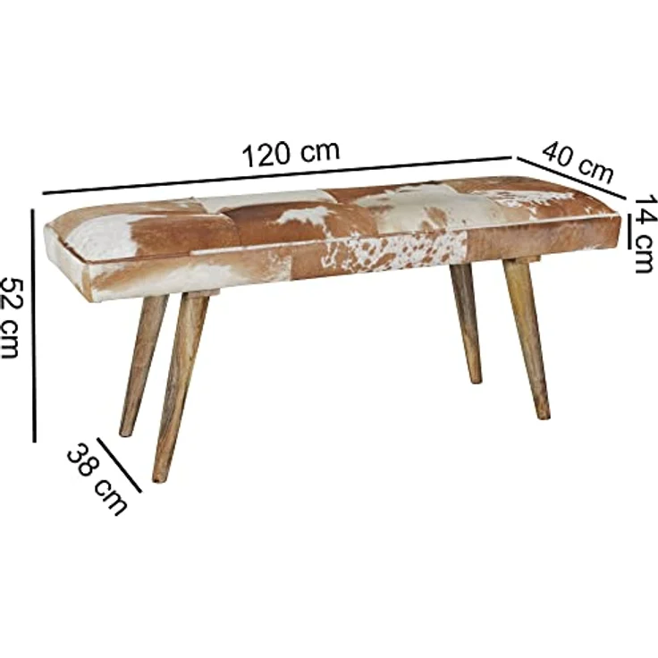 Wohnling Sitzbank Ziegenfell / Massivholz Bank 120 x 40 x 52 cm | Polsterbank Flur Esszimmer Braun | Kleine Bettbank Fell | Dielenmöbel Flurbank – Bild 4